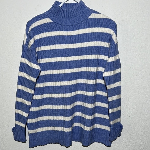 LOFT Striped Ribbed Sweater Luxe Larimar - Picture 2 of 5
